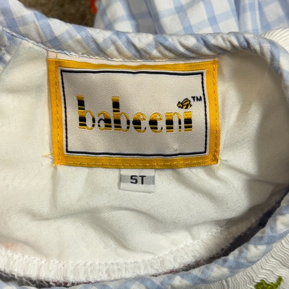 Babeeni: Girls Blue Checkered Smocked Pumpkin Bishop Dress, Size 5T - Picture 3 of 12